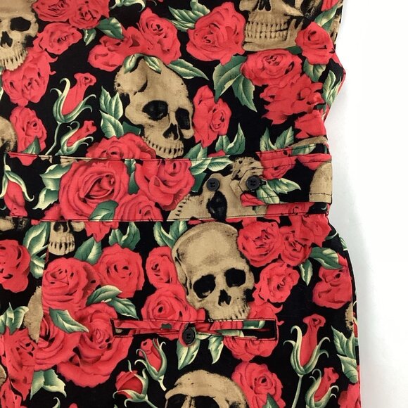 Glimms New York Mens Size Large Roses with Skulls Floral Romper Button Zip Goth - Picture 8 of 11